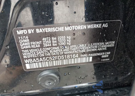 2015 BMW 528I from USA, damaged, VIN WBA5A5C52FD518164